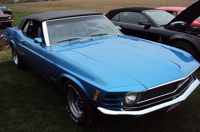 Blue late 1960s mustang convertible