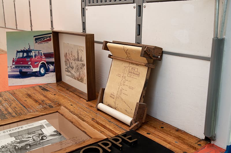 documents inside stroppe hauler on display