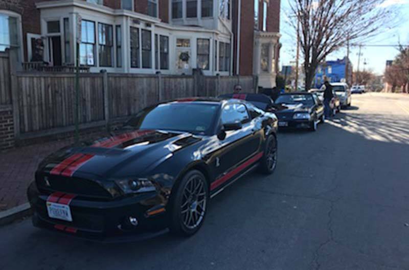 Mustangs parked on street they adopted