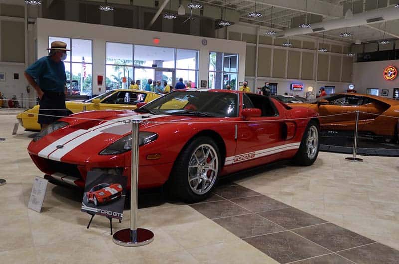 Red Ford GT with white stripes