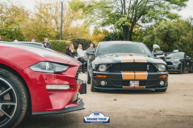 Mustangs parked on dirt parking lot