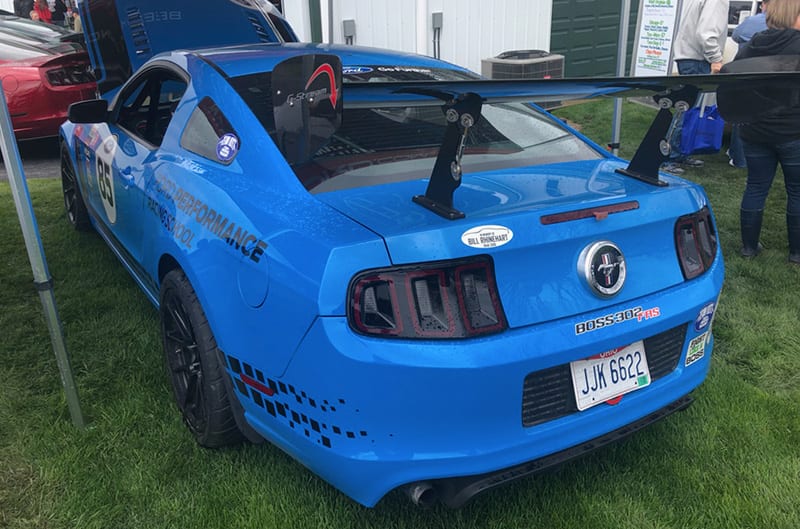 Grabber Blue S197 Mustang with large spoiler