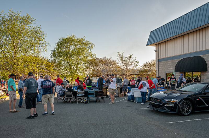 Outdoor crowd at museum