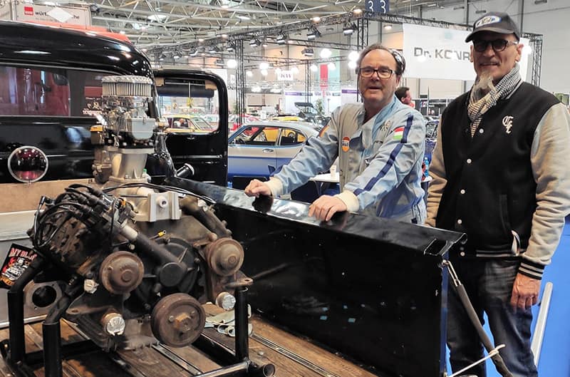 Ford V8 engine in the bed of a pickup truck