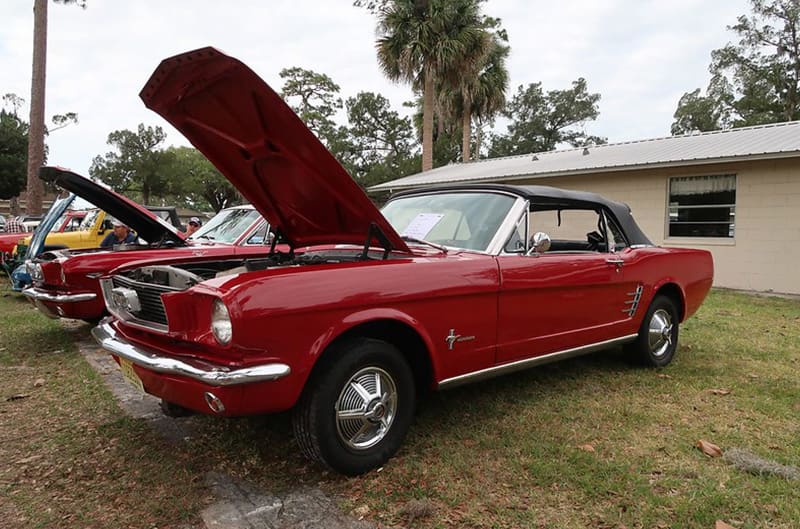 Red Ford Mustang first gen convertible