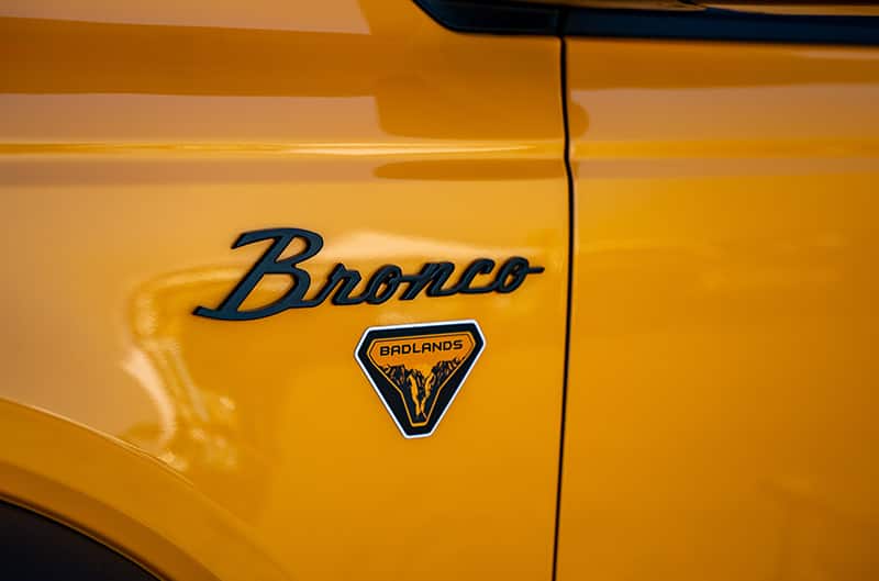 Close up of bronco badlands badge