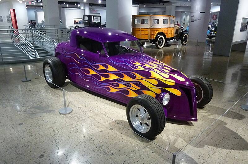 Custom Purple 1930s Ford with flames