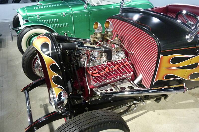 Engine bay of 1932 Ford with flathead V8