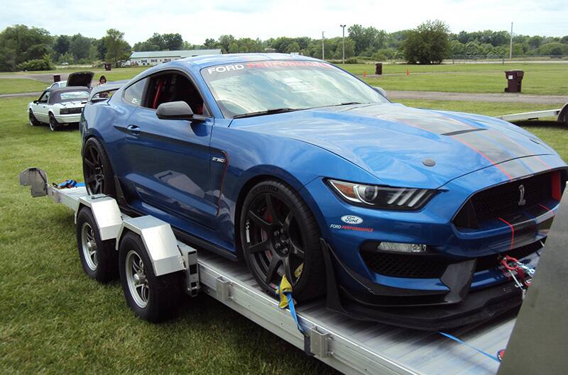 Blue GT350 Mustang S550 on trailer