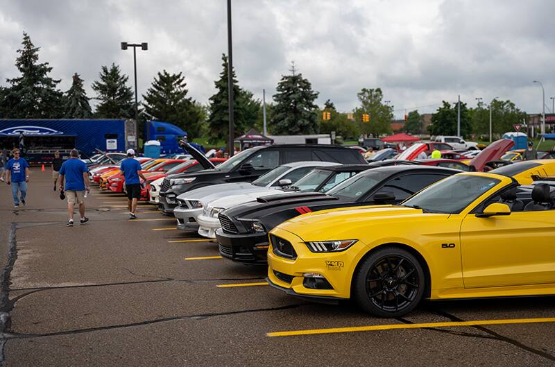 Various Mustangs parked for Mustang Memories