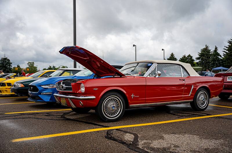 First generation Mustang convertible with white top