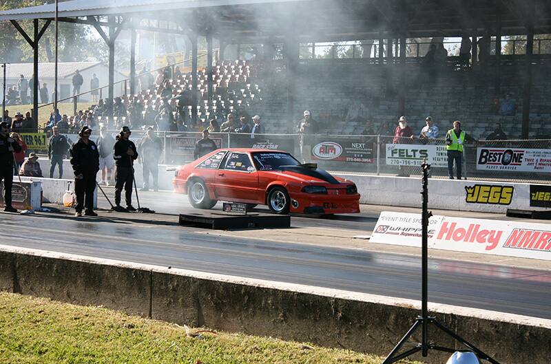 Foxbody mustang on dragstrip