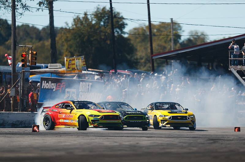 Mustangs drifting at holley ford fest