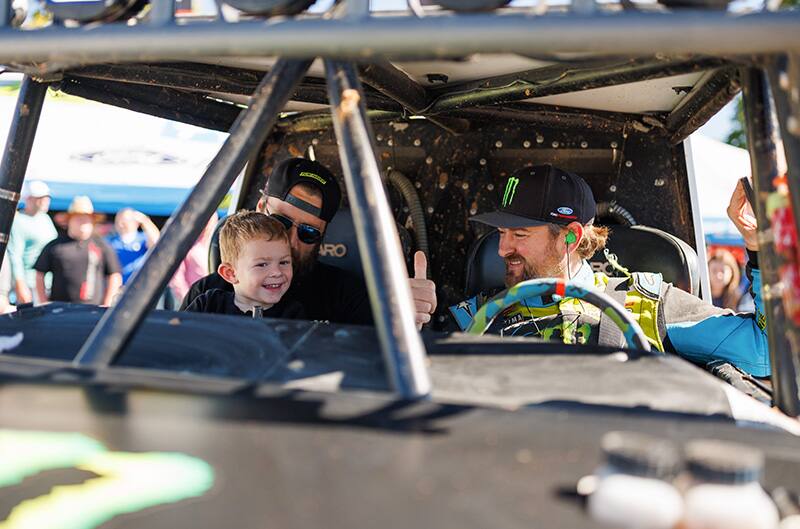 Vaughn Gittin Jr inside Bronco with kids