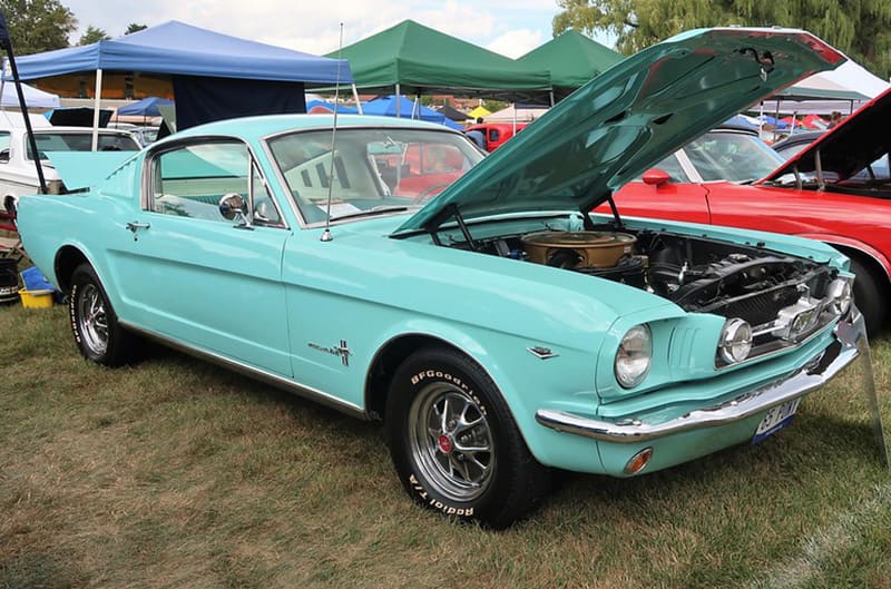 Light teal blue first generation ford mustang