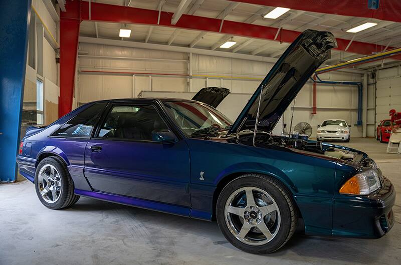 93 Cobra in shop with hood open