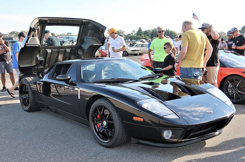 Black Ford GT with hatch open