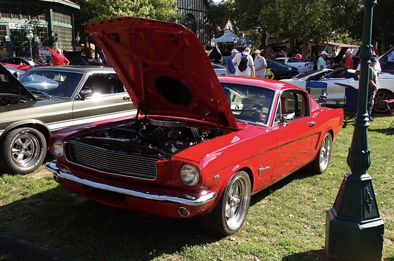 Red First generation Ford Mustang