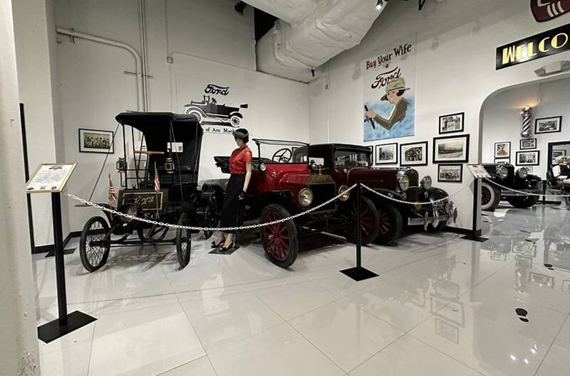 Several ford vehicles in museum