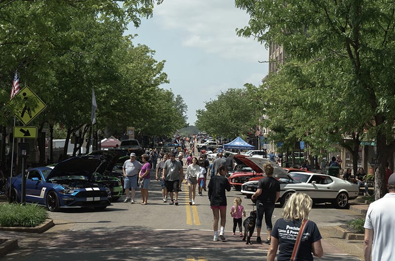 Crowd on street for shelby fest car show