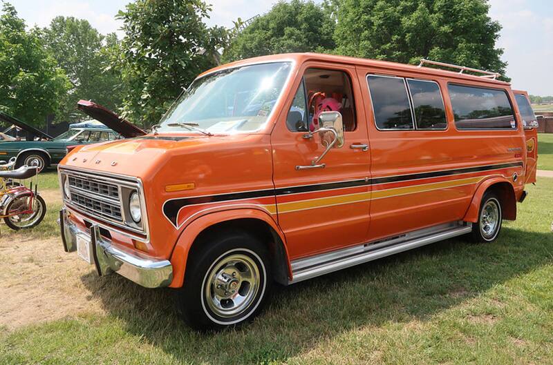 1970s Ford Van with decal stripes in orange