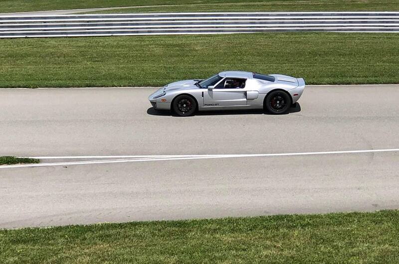 Silver Ford GT on track