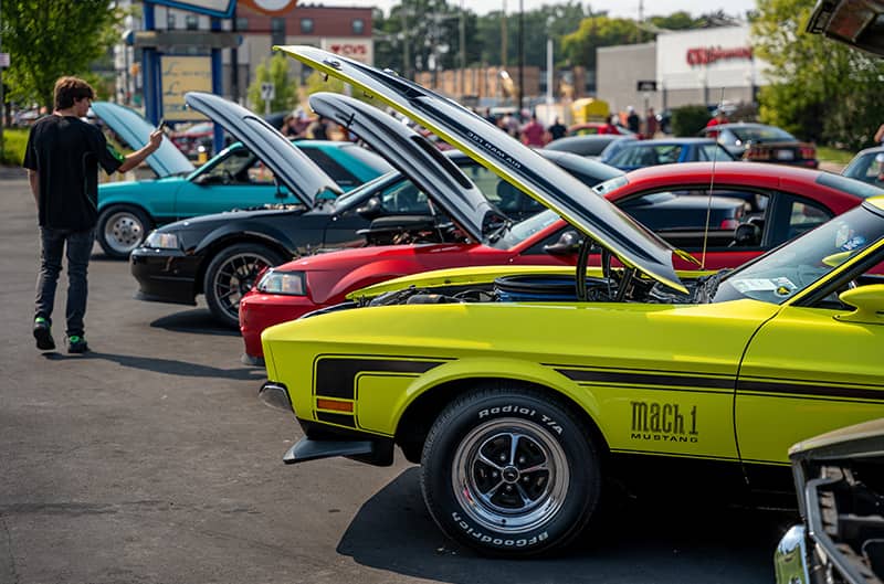 Mustangs lined up at Mustang alley