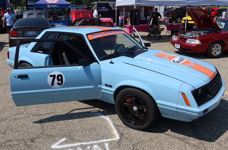 Gulf themed foxbody mustang at show
