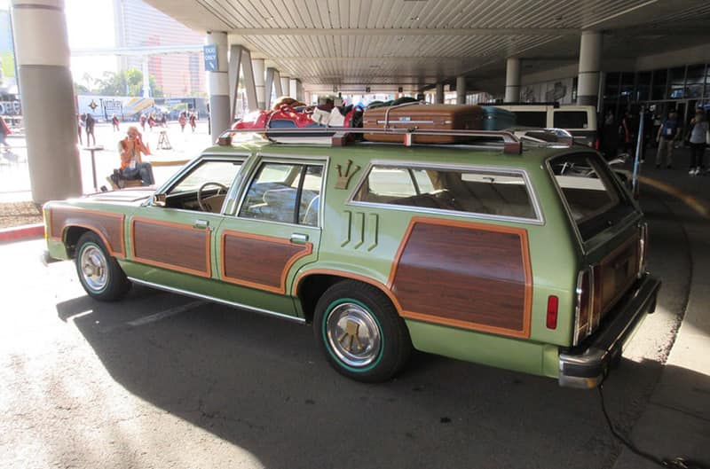 Ford station wagon in green with wood side panels