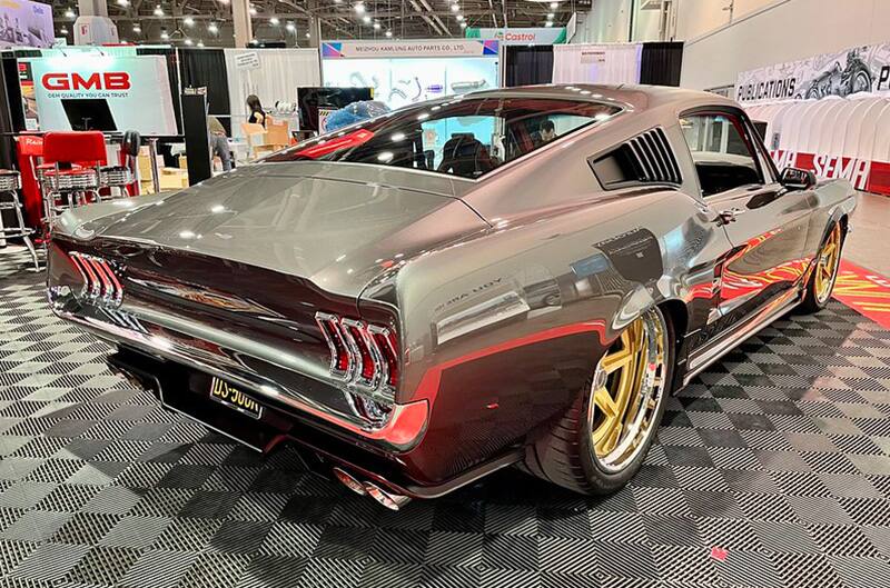 Rear view of custom first generation Mustang Fast back