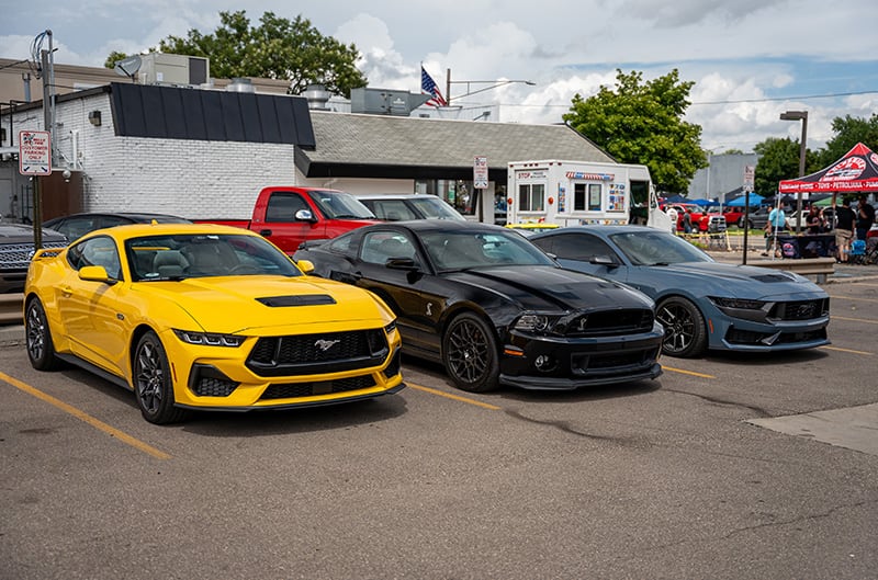 Mustangs parked on woodward