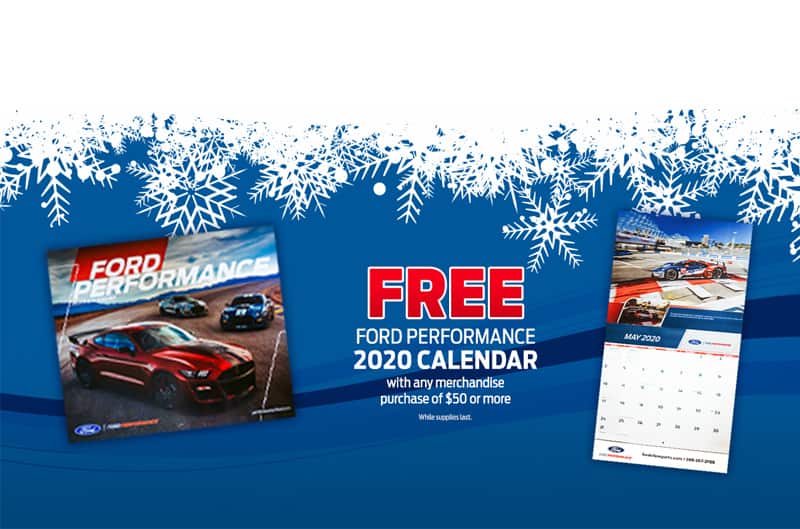 An advertisement for a free Ford Performance calendar