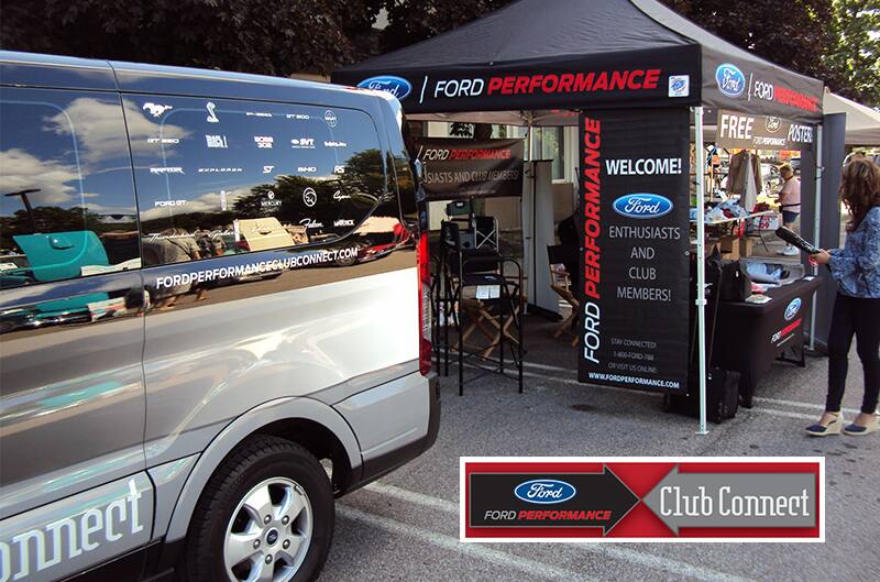 A closeup of a Ford Performance tent