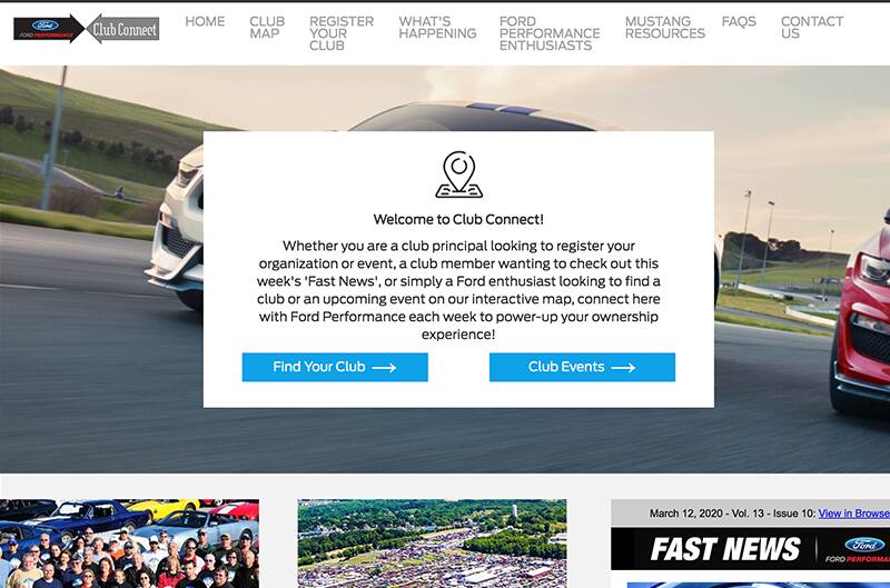 A look at the Ford Performance Club Connect website