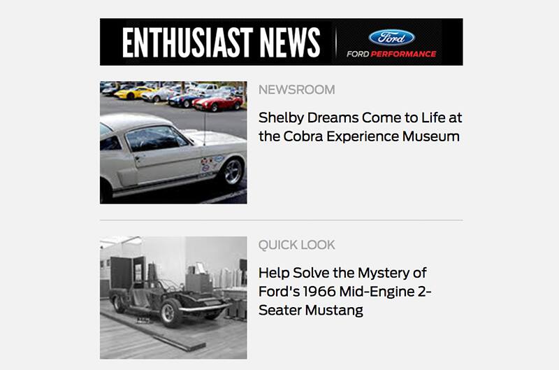 Enthusiast articles displayed on ford club connect