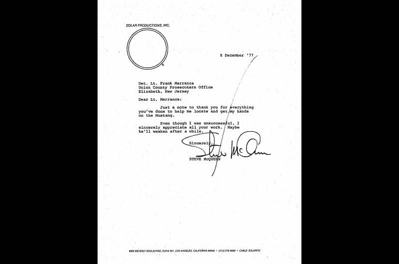 A letter from Steve McQueen to Frank Marranca