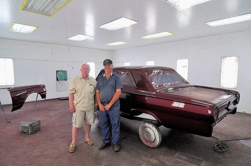 Wayne and Donald in front of red painted Bonner Thunderbolt