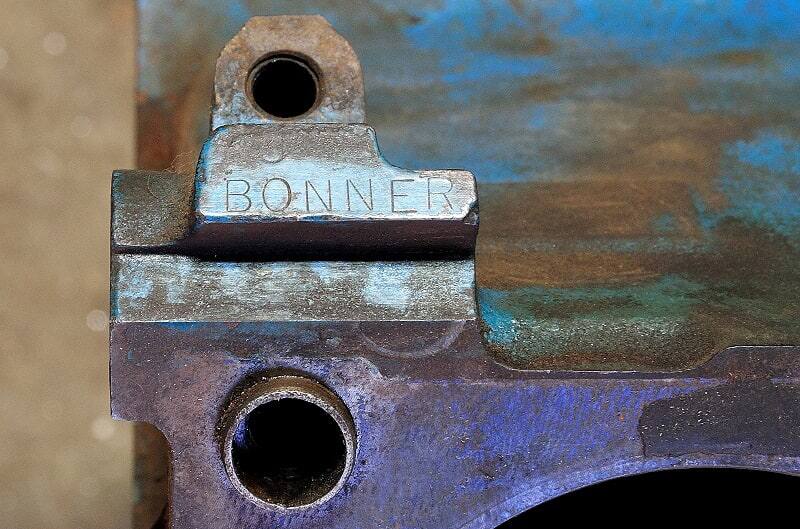 Close up of Bonner engraving on engine