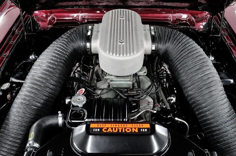 Close up of engine under the hood