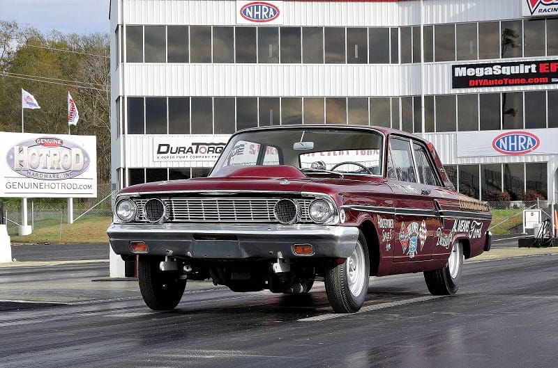 Front of red painted Bonner Thunderbolt on the track