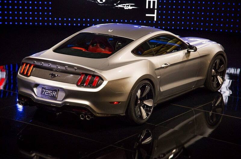 Rear view of silver Mustang Rocket