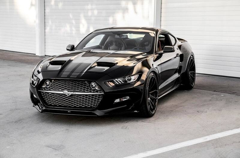 Front view of black Mustang Rocket