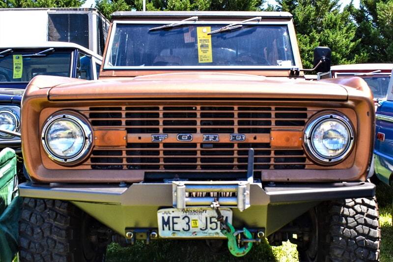 Close up front view of orange Bronco