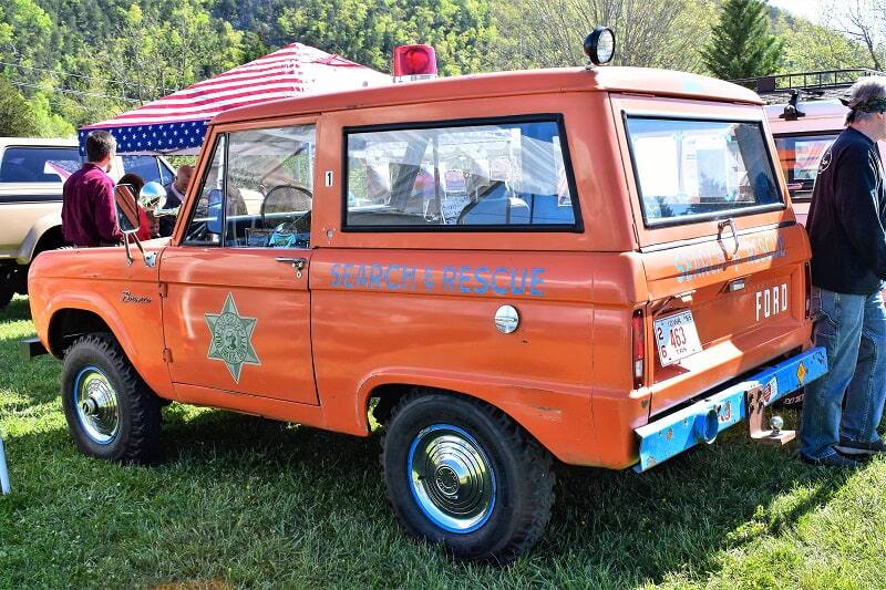 Rear profile of orange search and rescue Bronco