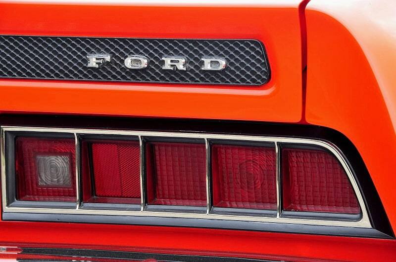 Close up of Ford logo above back headlight