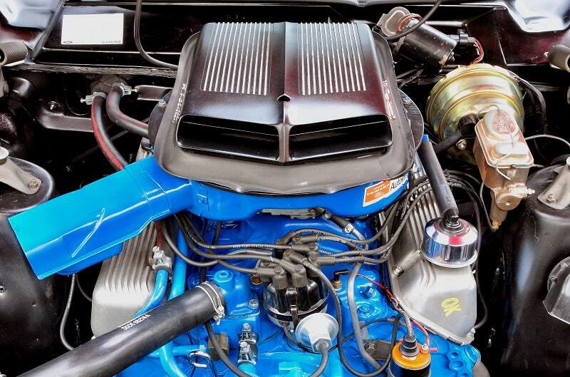 Close up of engine under the hood