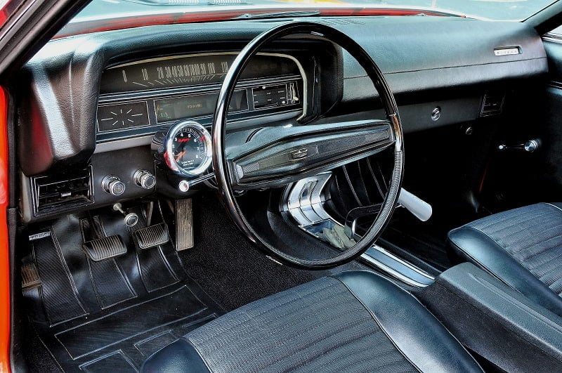 Close up of steering wheel and dashboard
