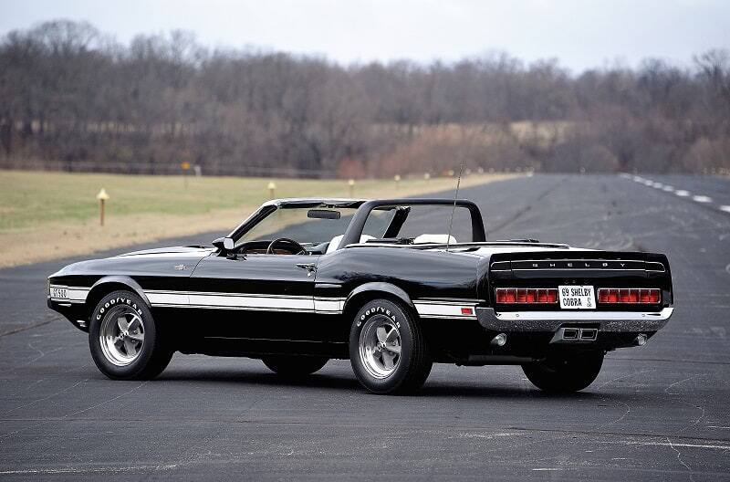 Rear profile of black Shelby GT in a parking lot