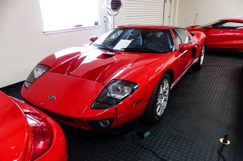 Front profile of Red GT in garage