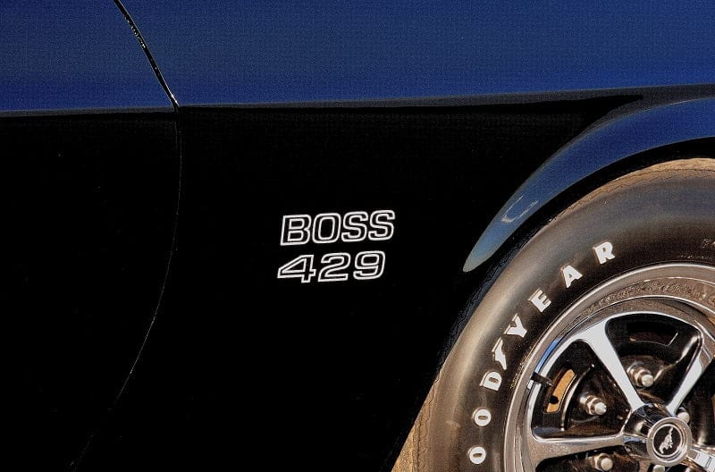 Close up of Boss 429 stamp on Mustang
